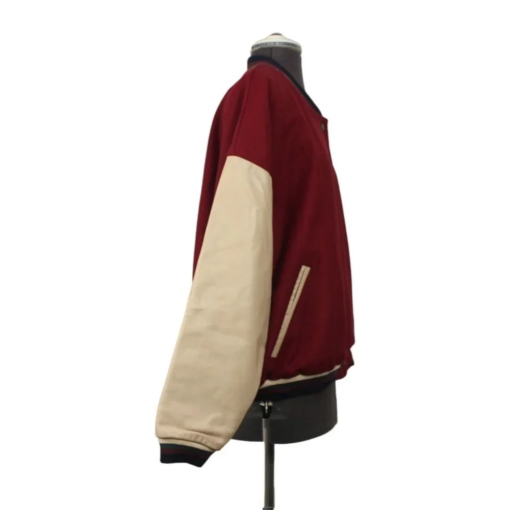Vintage Neo-Sport USA made men's snap front wool leather varsity‎ jacket M USA